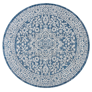 Sinjuri Medallion Textured Weave Indoor/outdoor Round Rug